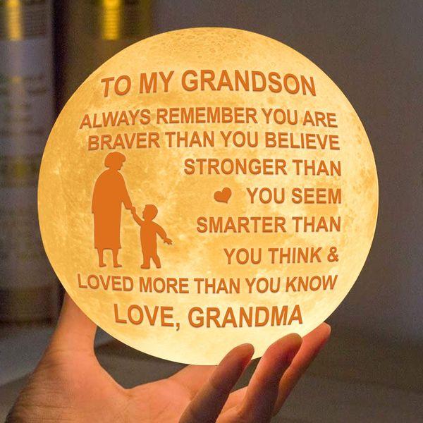 Engraved 3D Moon Lamp for Grandson,3D Print Moon Light with Stand & Remote&Touch Control,Personalized 3D Moon Light Gift for Grandson Birthday Graduation Christmas Gifts