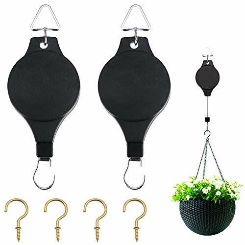 YWQ 2 Pcs Retractable Hanging Basket Pulley,Heavy Duty Plant Pulley Hook, Retractable Plant Hanger for Hanging Planters Flower Basket Pots, Birds Feeder, Plant Grow Light 0