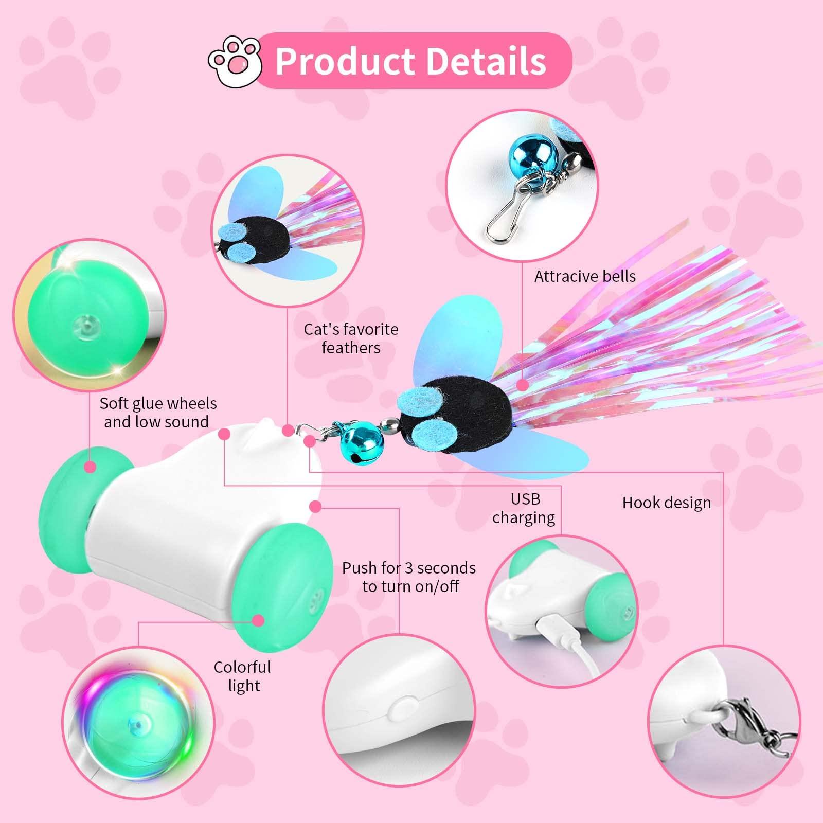 FWLWTWSS Interactive Cat Toy, Automatic Cat Toy Electric Cat Toy Adjustable Speed, Cat Toys with Intelligent Obstacle Sensor for Cat 2