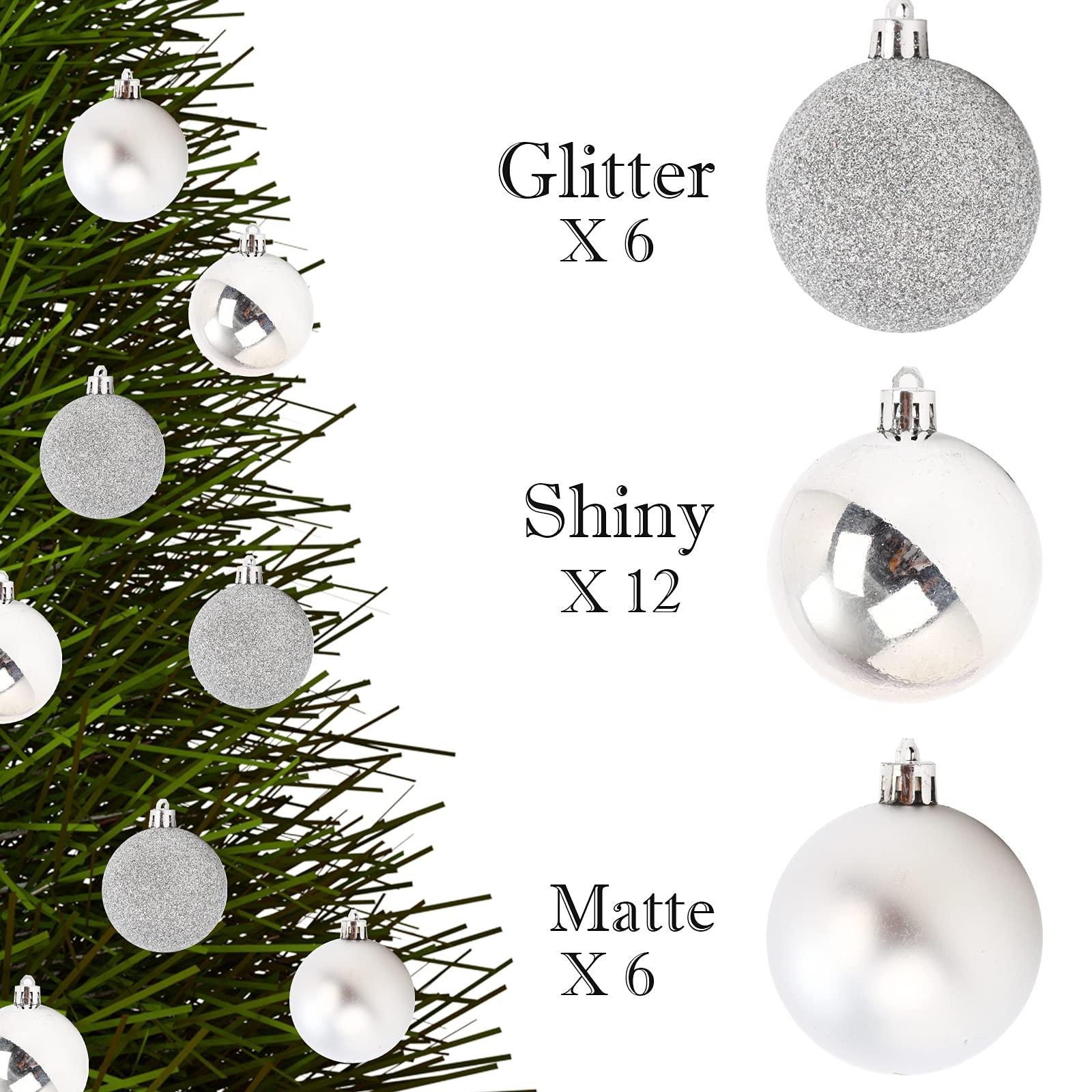 Emopeak 24Pcs Christmas Balls Ornaments for Xmas Christmas Tree - Shatterproof Christmas Tree Decorations Large Hanging Ball for Holiday Wedding Party Decoration (Silver, 2.5"-6.2CM) 2