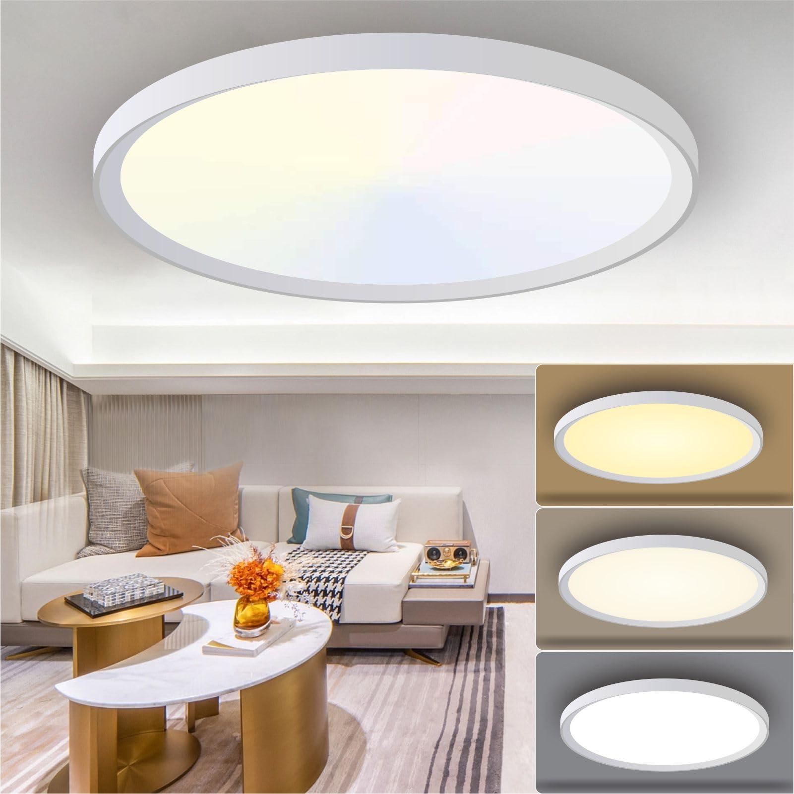 2 Pack Bathroom Light, 18W 1800LM Ceiling Lights, 3000K/4500K/6000K, 3 Color Temperature Flush Ceiling Light, Waterproof Round Ultra Thin Ceiling Light for Kitchen,Toilet,Porch,Bedroom,Utility Room