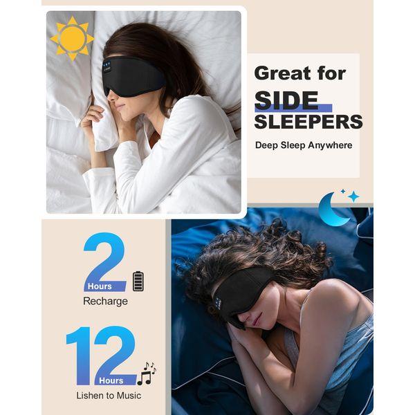 LC-dolida Bluetooth Sleep Mask Headphones for Women Men,100% Blackout 6A Ice Silk Deep Eye Mask Headphones with Microphone Can Play 14 Hours,Sleep Aids for Adults Eye Covers with Travel Bag 4