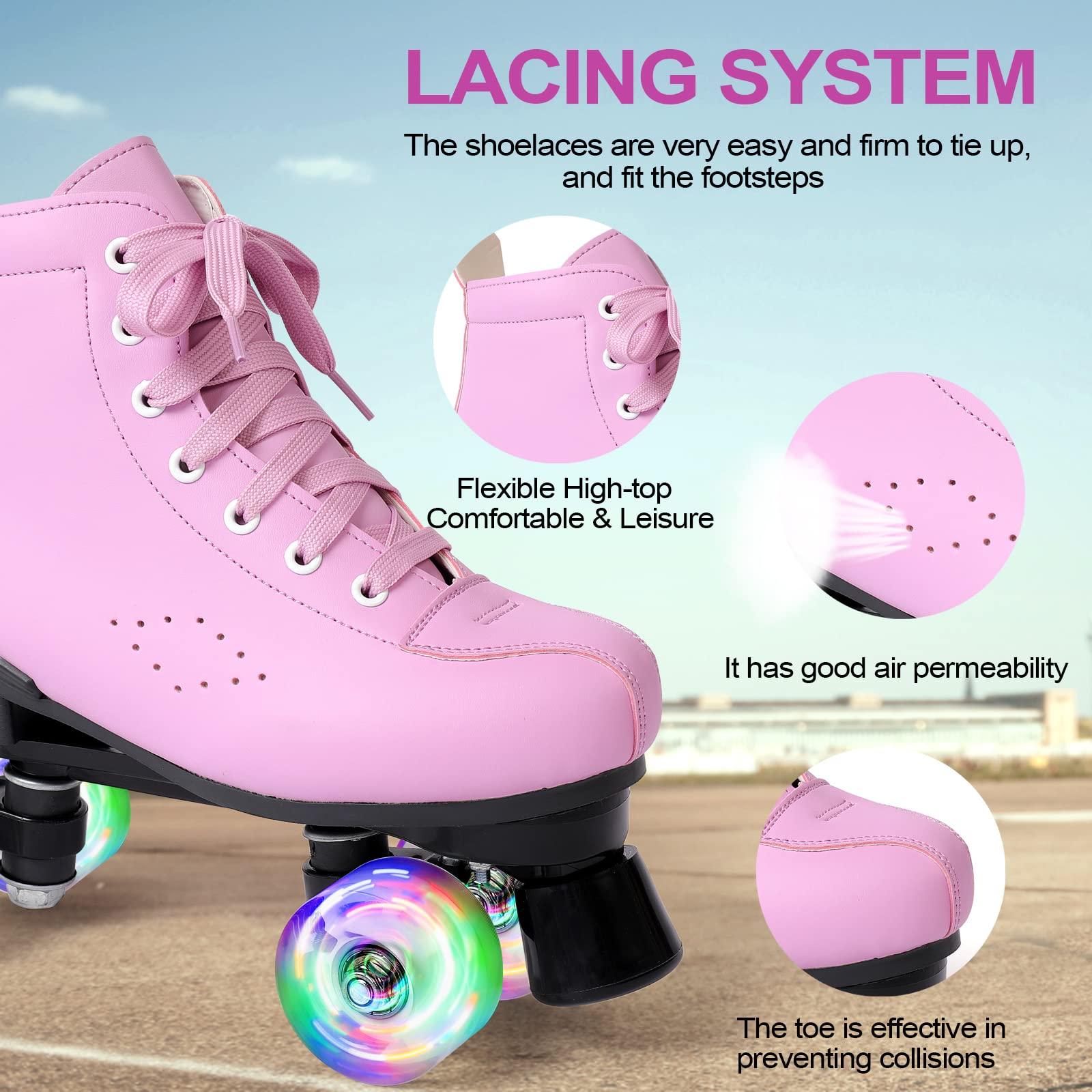 Kelodo Roller Skates for Girls and Boys,Double Row 4 Wheels Shiny Quad Kids Skates,PU Leather High-top Adult Roller Skates for Beginner Professional Indoor/Outdoor Men/Women/Ladies/Unisex 1