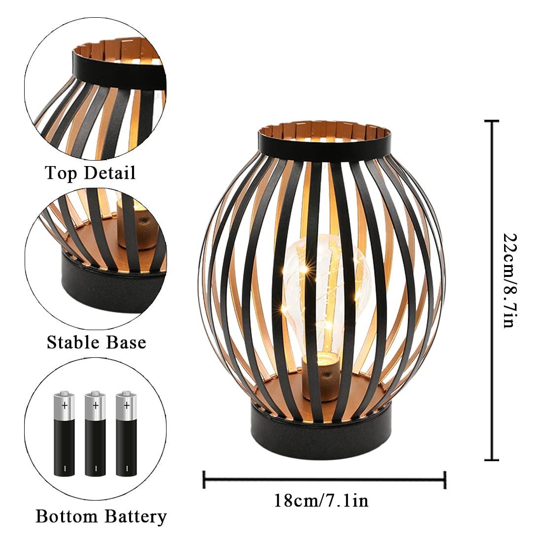 JHY DESIGN Metal Cage Table Lamp Battery Powered, 22cm Tall Cordless Desk Lamp Decorative Bedside Lamps for Bedroom Home Weddings Party Living Room Indoor Gift (Bronze, Round Shape) 2