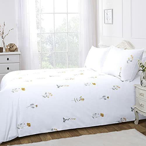 Floral Duvet Cover Set Double White Yellow Flower Embroidered Elegant Botanical Wildflower French Country Cottage Fresh Summer Blossom 3 Pieces 200x200 Girls Bedding Set 1