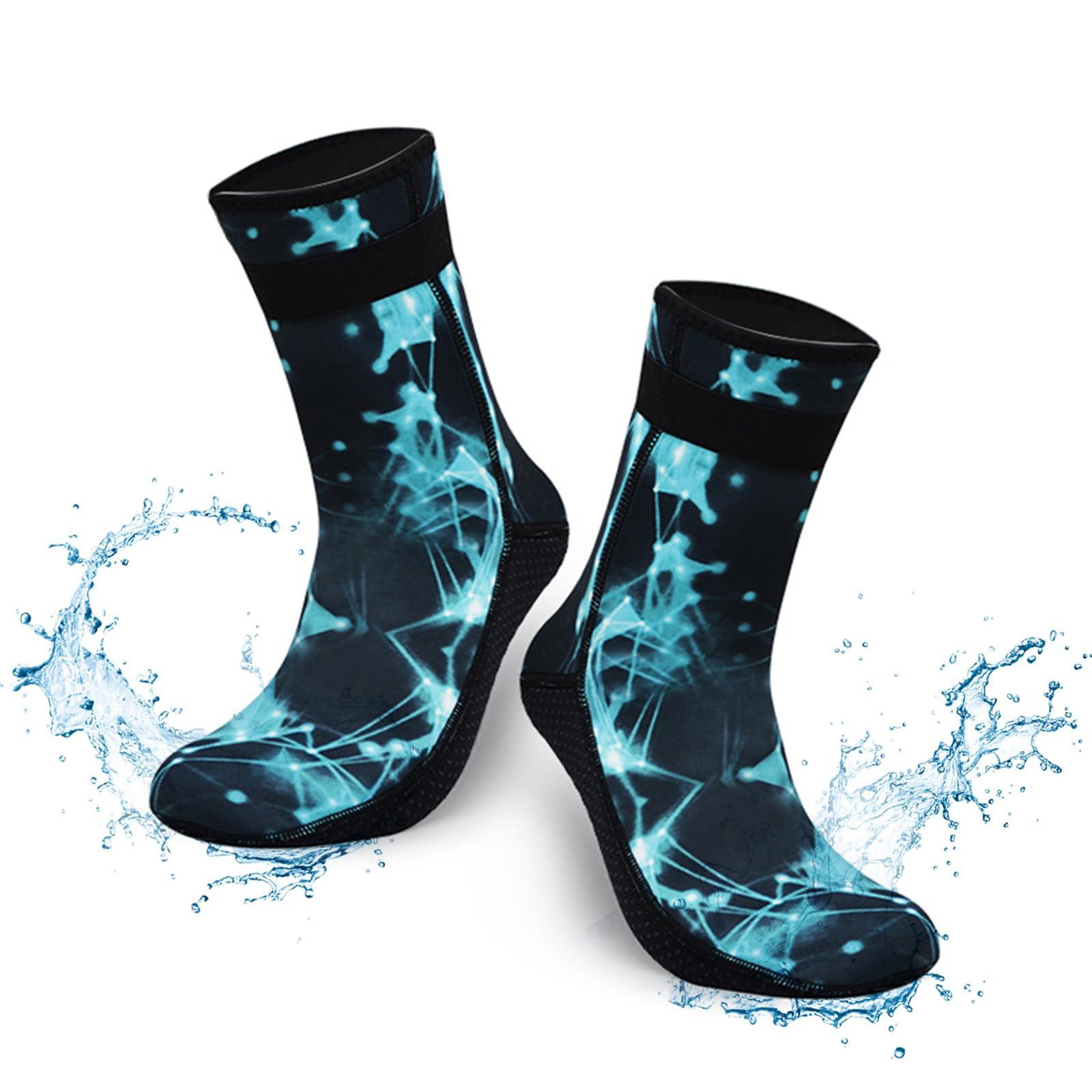 ABPOK 3mm Wetsuit Socks, Neoprene Diving Socks Anti-slip Thermal, Adjustable Velcro loop Strap for Men Women Diving Swimming Surfing (XL, Starry Blue)