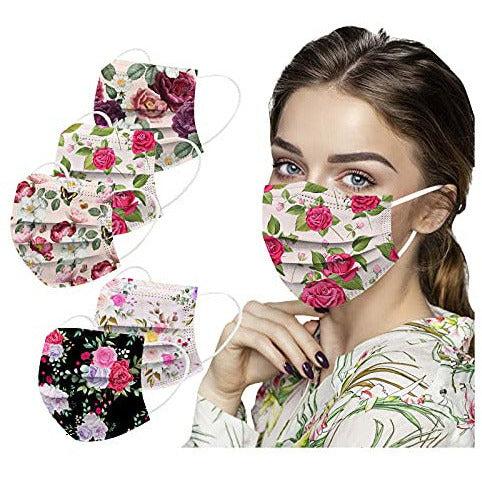 50Pc Spring Flower Disposable 3ply Face_Mask for Glasses Wearer With Nose Wire Colorful Floral Printed Facemask for Beach (Adult 19) 0