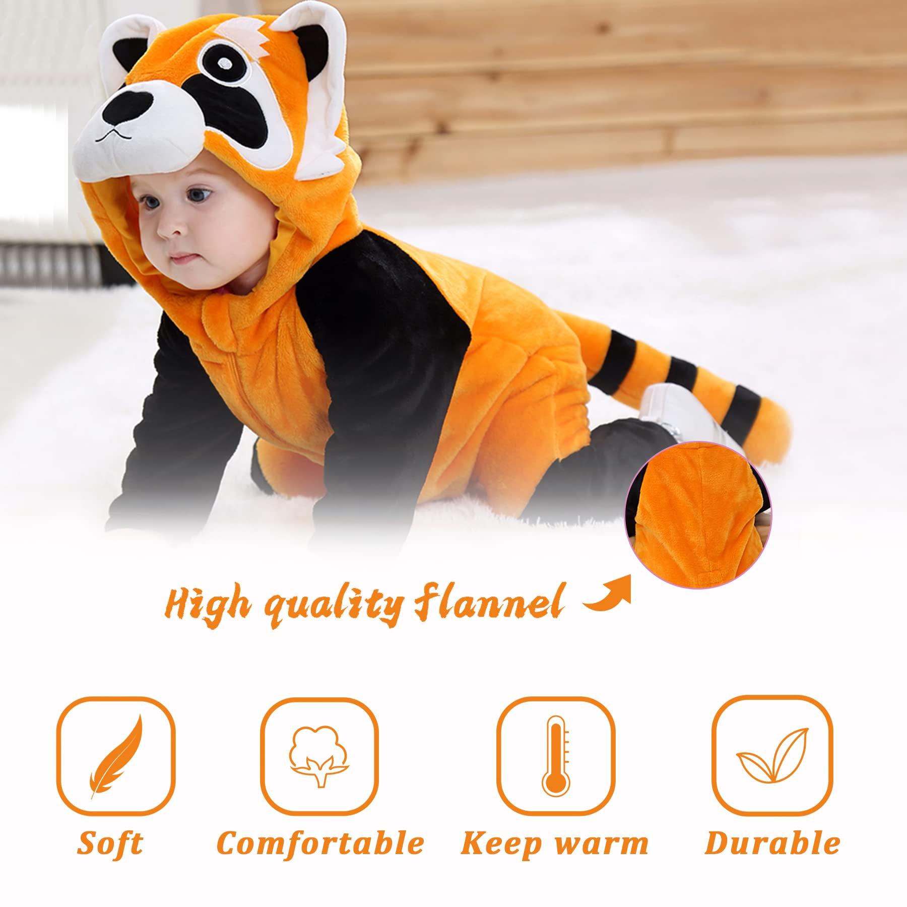 Doladola Unisex Kid's&Toddler's Costume Outfit Baby Boys Girls Flannel Animal Hooded Rompers Jumpsuit (3-6 Months, Raccoon) 3