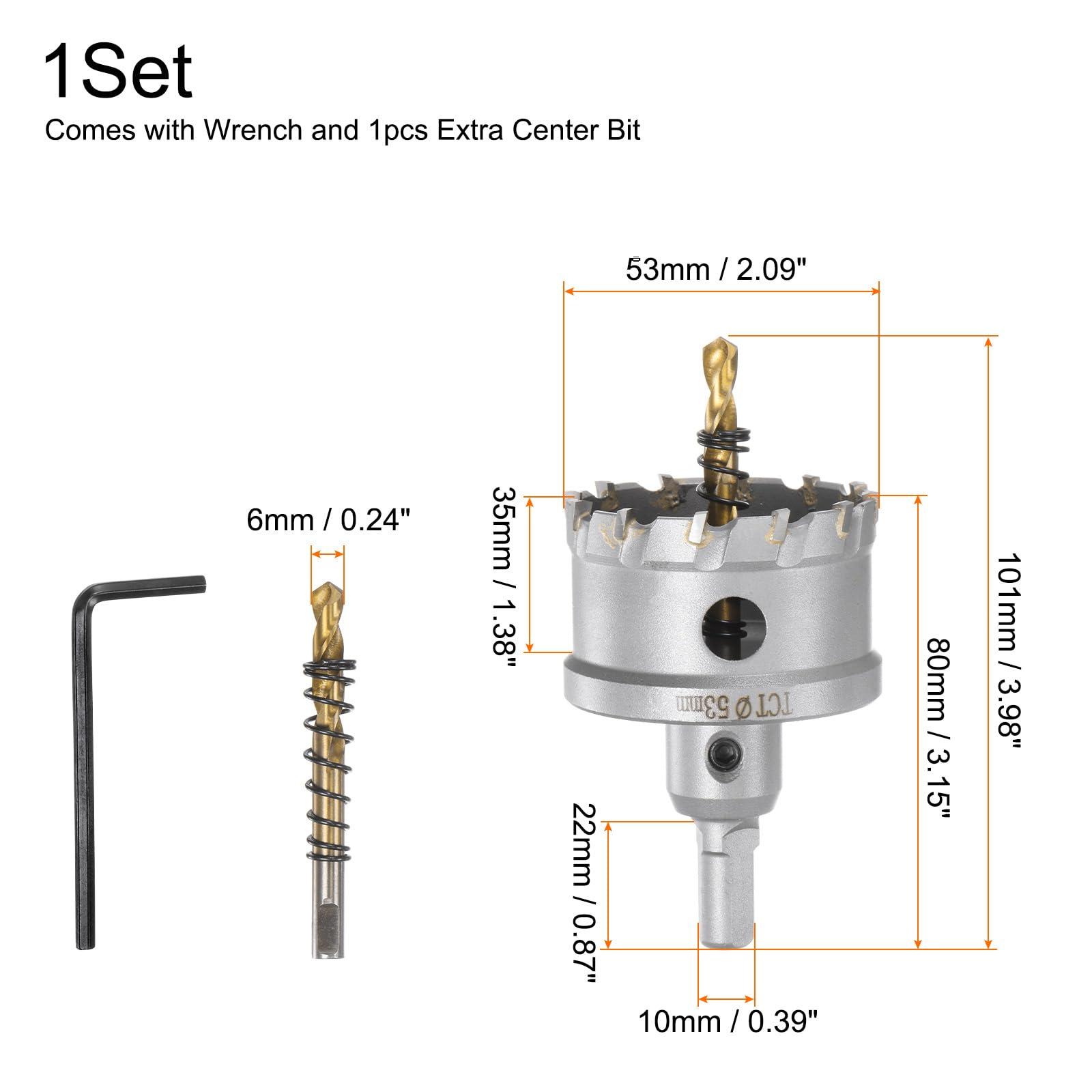 sourcing map Metal Hole Saw Carbide Cutter 53mm / 2.09" Dia for Stainless Steel, Metal, Aluminum Alloy, Copper, Brass, Plastic, with Extra Center Bit 1