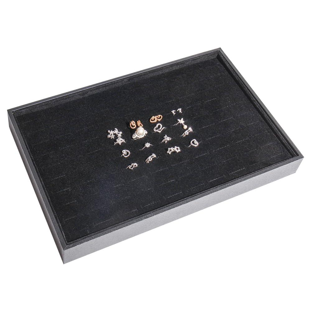 Bocar Black Velvet 100 Slots Ring Display Showcase Organizer Holder, Ring Jewelry Display Tray for Dressing Table Jewelry Store (BP=BJ)