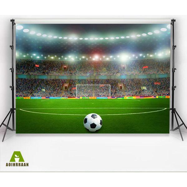 Aoihrraan 3,5x2,5m Football Field Backdrop Soccer Court Match Spotlights Stadium Game Photography Background Sports Theme Party Decor Banner Boys Birthday Video Shoots Portrait Photo Studio Props 2