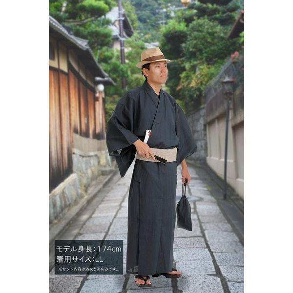 Edoten Men's Kimono Japan Shijira Weaving Yukata - black - Large 3