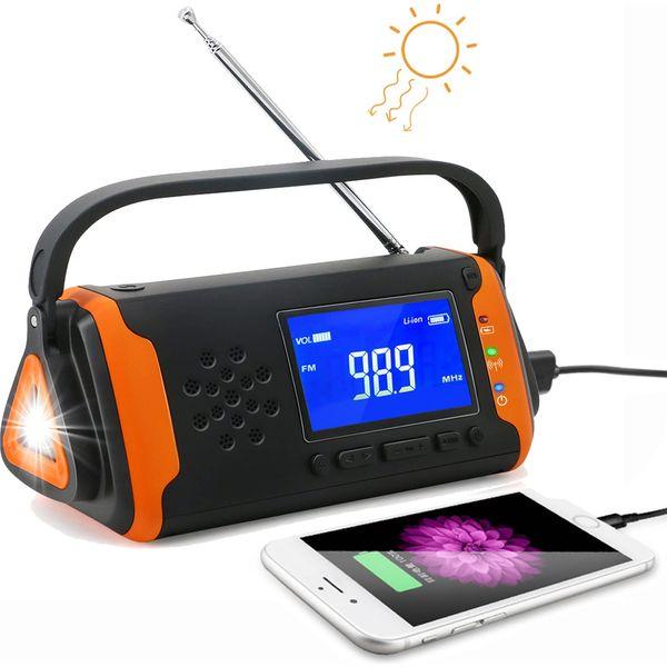 TKOOFN Hand Crank Emergency Radio FM AM, Portable Solar Generation Multifunction Outdoor LCD Display Novelty Radio USB Charge with 4000mAh as Power Bank/AUX Music Play/LED Torch/SOS Alarm 0