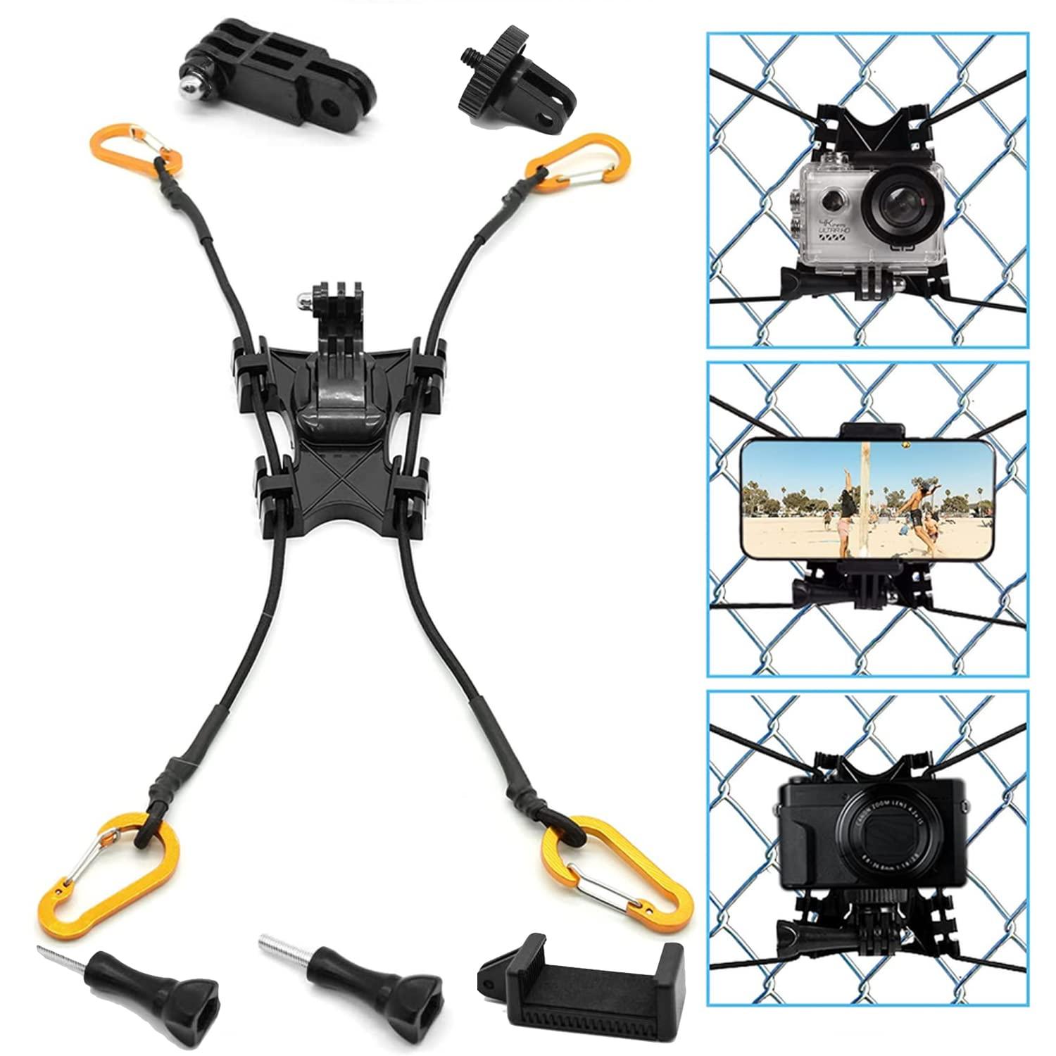 Fence Mount 3 in 1 Action Camera Chain Link Backstop Bracket Fence Mount for Waterproof Action Digital Camera Smartphone Fence Paddle Board Kayak Record Baseball Tennis Softball 1