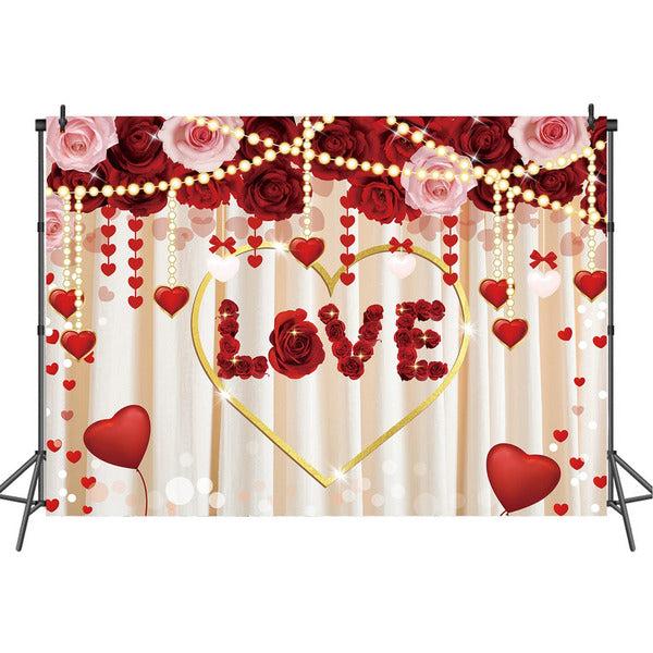 8x6FT Valentine Backdrop Red Rose Love Golden Heart Valentine's Day Backdrops for Photography Curtain Valentine Day Background for Pictures 1