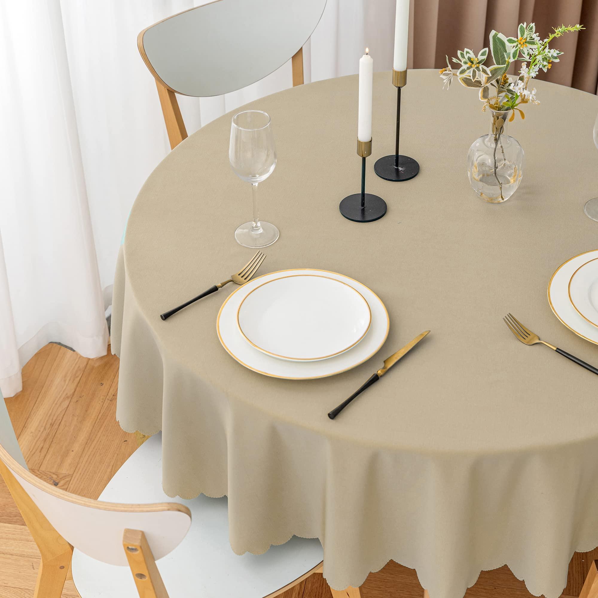 Yeahshion Rectangular Tablecloth Solid Colour Table Cover Wrinkle Resistant and Water Proof Table Cloth for Dining Room Birthday Party Tables with Scallope Edge 140 x 240cm,Khaki 4