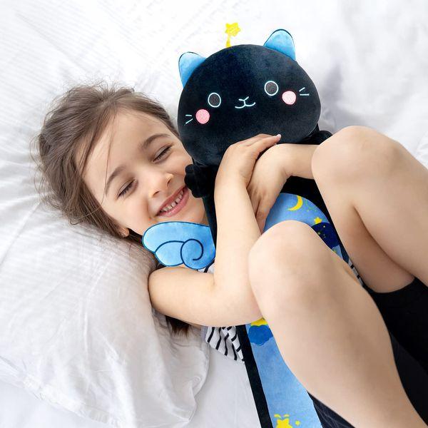 Mewaii 36in Long Cat Plush Pillows Stuffed Animals Squishy Pillows - Plushie Cute Starry Sky Kitty Sleeping Hugging Plush Pillow Soft Toys for Kids(Black & Blue) 3
