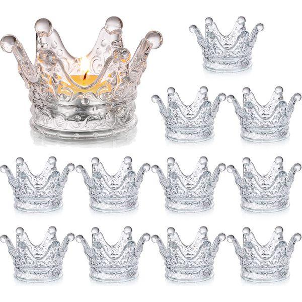 Romadedi Tea Light Candle Holders Glass - 12PCS Crown Deocr Table Centerpiece Tealight Holder Clear Bulk for Votive Candles Dinner Wedding Party Christmas Decoration 0