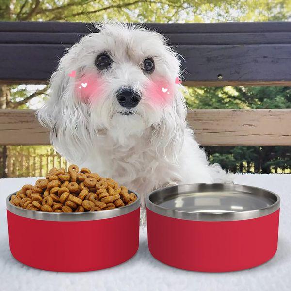 IKITCHEN Dog Bowl for Food and Water, 64 Oz Stainless Steel Pet Feeding Bowl, Durable Non-Skid Double Wall Insulated Heavy Duty with Rubber Bottom for Medium Large Sized Dogs (64 Ounces/8 Cup, Red) 3