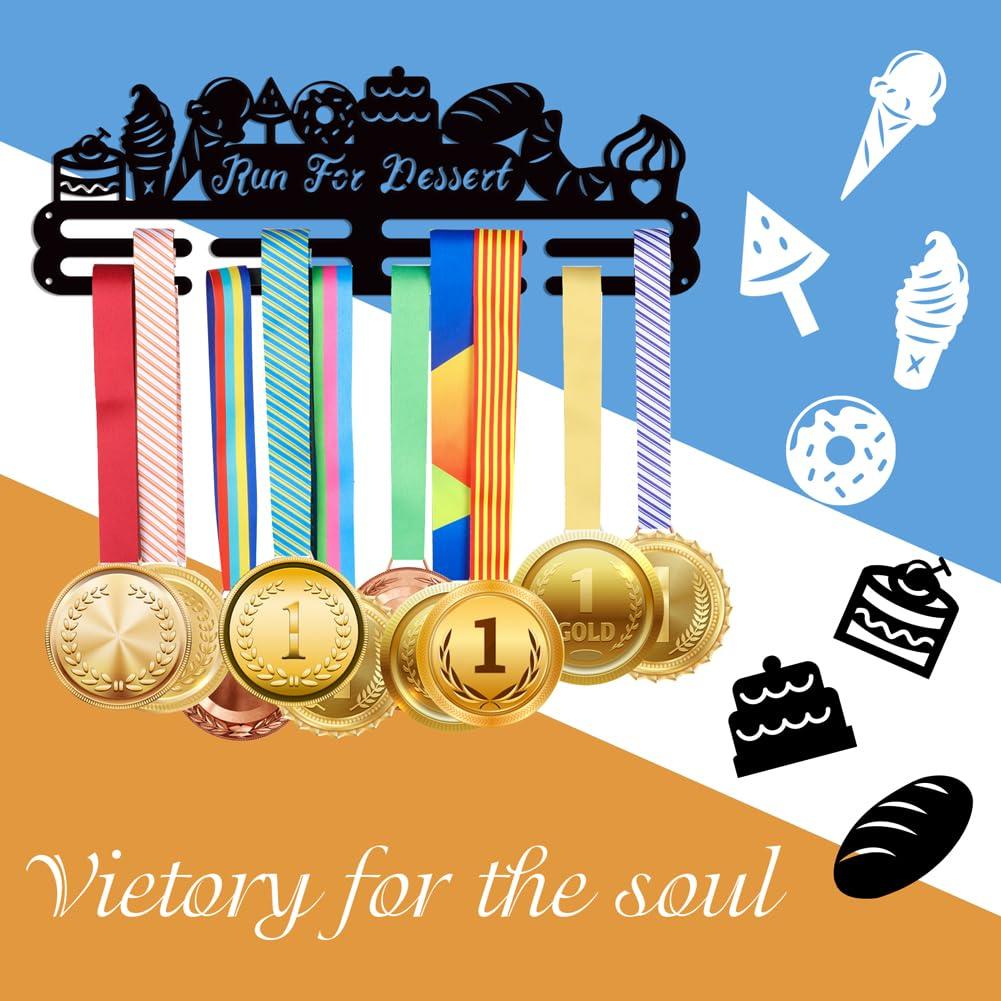 NBEADS Medals Hanger Display Holder Rack, Dessert Theme Medals Display Wall Mounted Frame Medal Ribbon Holder Hooks for Competition Medal Wall Hanging Display, Mount Over 50 Medals 4