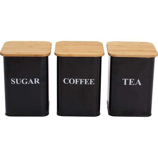 Morezi 3 Pack Kitchen Canisters Set Tea Coffee Sugar Kitchen Tins Storage Set - Wooden Airtight Lids - Countertop Storage - Saving, Carbon Steel Safty - Gray 1