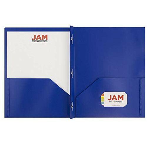 JAM PAPER Plastic 2 Pocket School POP Folders with Metal Prongs Fastener Clasps - Dark Blue - 6/Pack 2