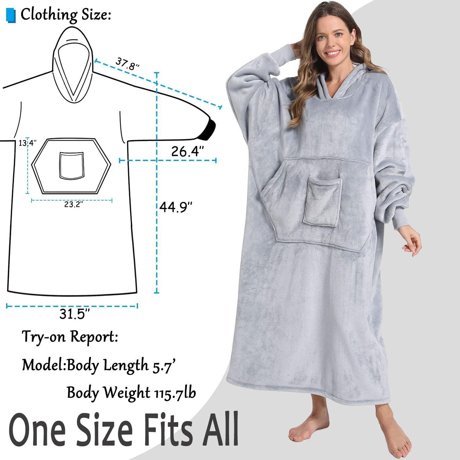 FUSSEDA Oversized Wearable Blanket Sweatshirt,Super Thick Warm Fleece Sherpa Cozy Blanket Hoodie with Pockets&Sleeves for Adult Kids 2