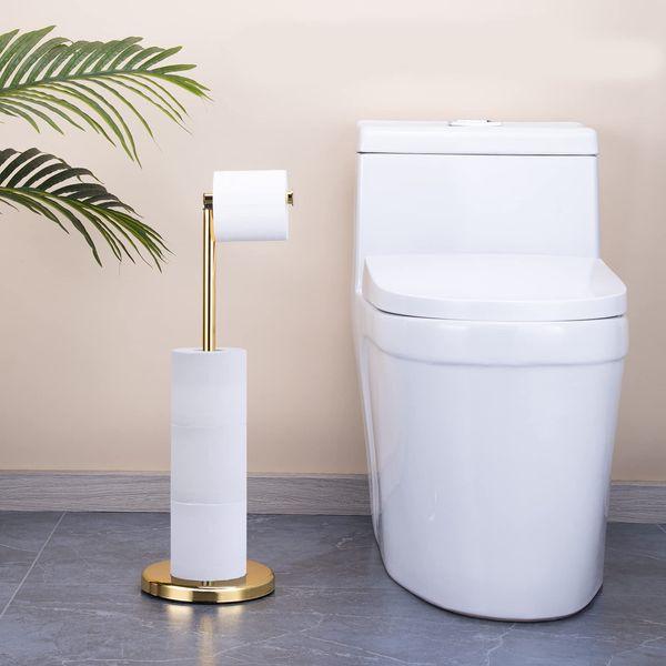 TeinJaen Toilet roll Holder Free Standing Gold with Heavy Floor,19 x19 x55cm,for Bathroom,Stainless Steel Gold 3