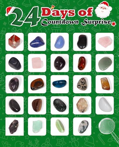 Christmas Advent Calendar 2023 Kids, Christmas Countdown Calender, 24 PCS Gemstones Natural Minerals and Rocks, DIY Crystal Advent Calendar, Xmas Gift for Girls Boys Geology Enthusiasts 1