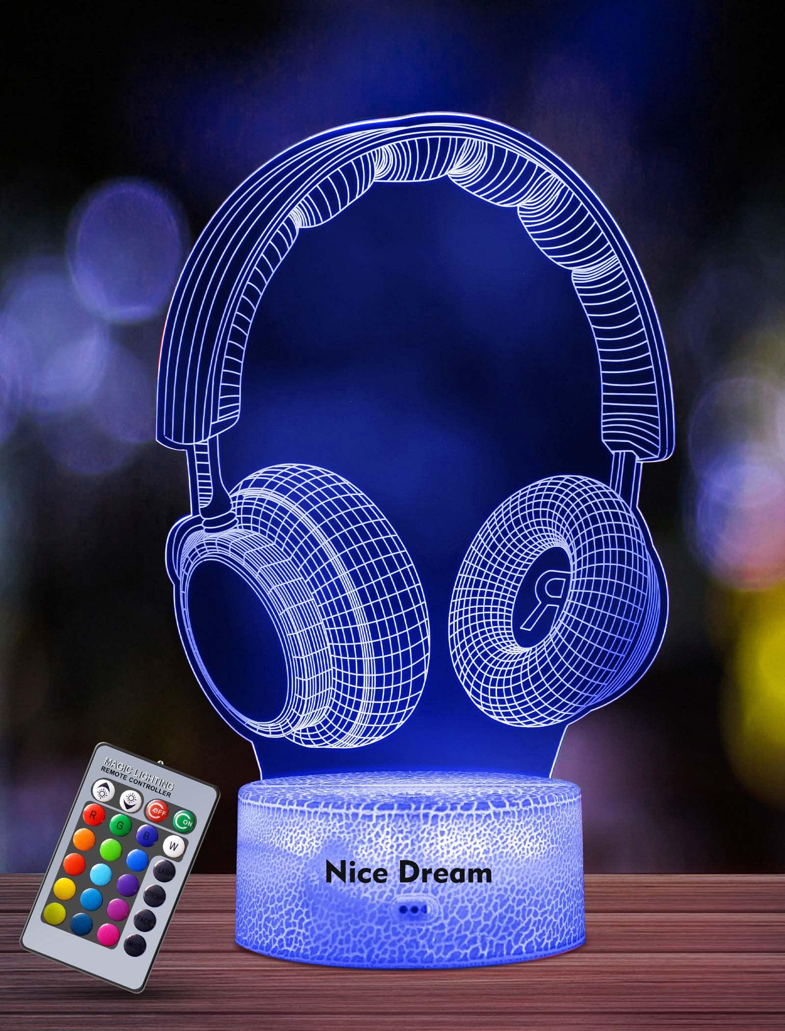 Nice Dream Headphones Night Light for Kids, 3D Illusion Night Lamp, 16 Colors Changing with Remote Control, Room Decor, Gifts for Children Boys Girls 1