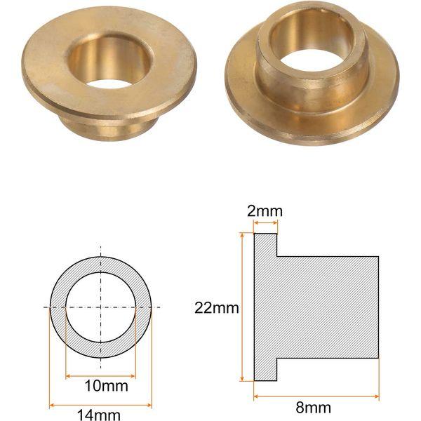 sourcing map 2pcs Flange Bearing Sleeve 10mm Bore 14mm OD 8mm Length 2mm Flange Thickness Bronze Bushing Self-Lubricating Bushings Sleeve for Industrial Equipment 1