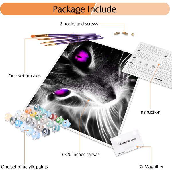 TAHEAT DIY Oil Painting by Numbers Kits, Canvas Oil Painting Grey Cat for Adults and Drawing Beginner with Brushes Wooden Frame 40x50 cm 3