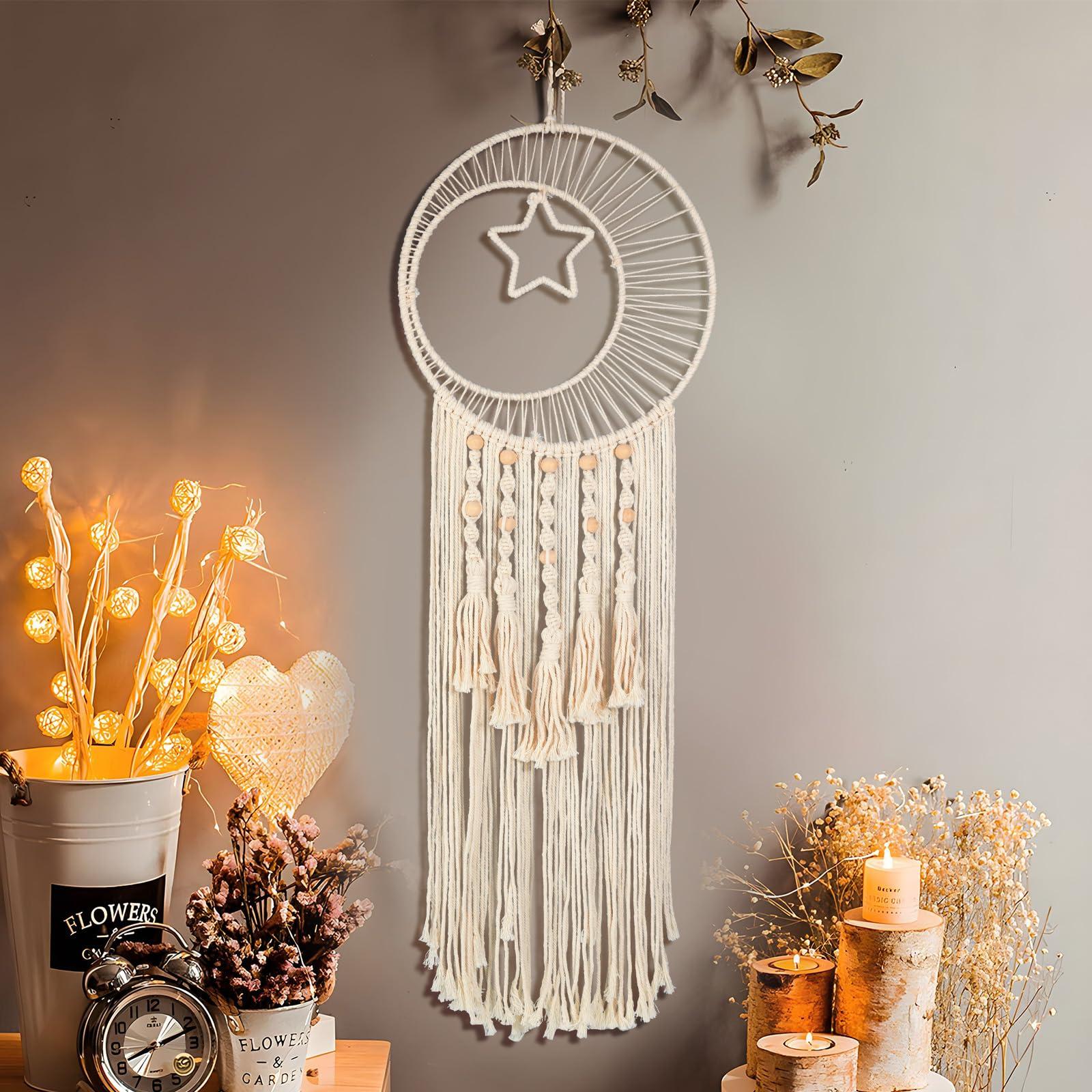 Nice Dream Macrame Dream Catcher Large Dream Catchers for Bedroom Boho Wall Hanging Decor with Tassels Home Decoration Star Moon