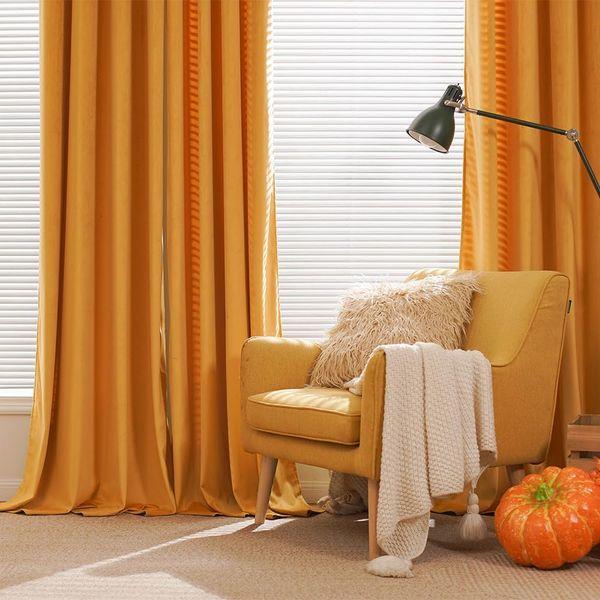 MIULEE Velvet Curtains Mustard Yellow Elegant Eyelet Curtains Thermal Insulated Soundproof Room Darkening Curtains/Drapes for Classical Living Room Bedroom Decor 55 x 88 Inch Set of 2 2