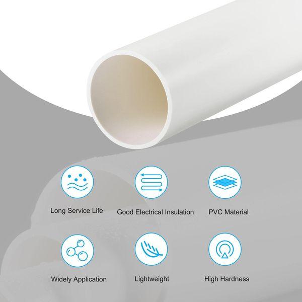 sourcing map PVC Rigid Round Pipe 45.2mm ID 50mm OD 500mm White High Impact for Water Pipe, Crafts, Decoration, Cable Sleeve 2