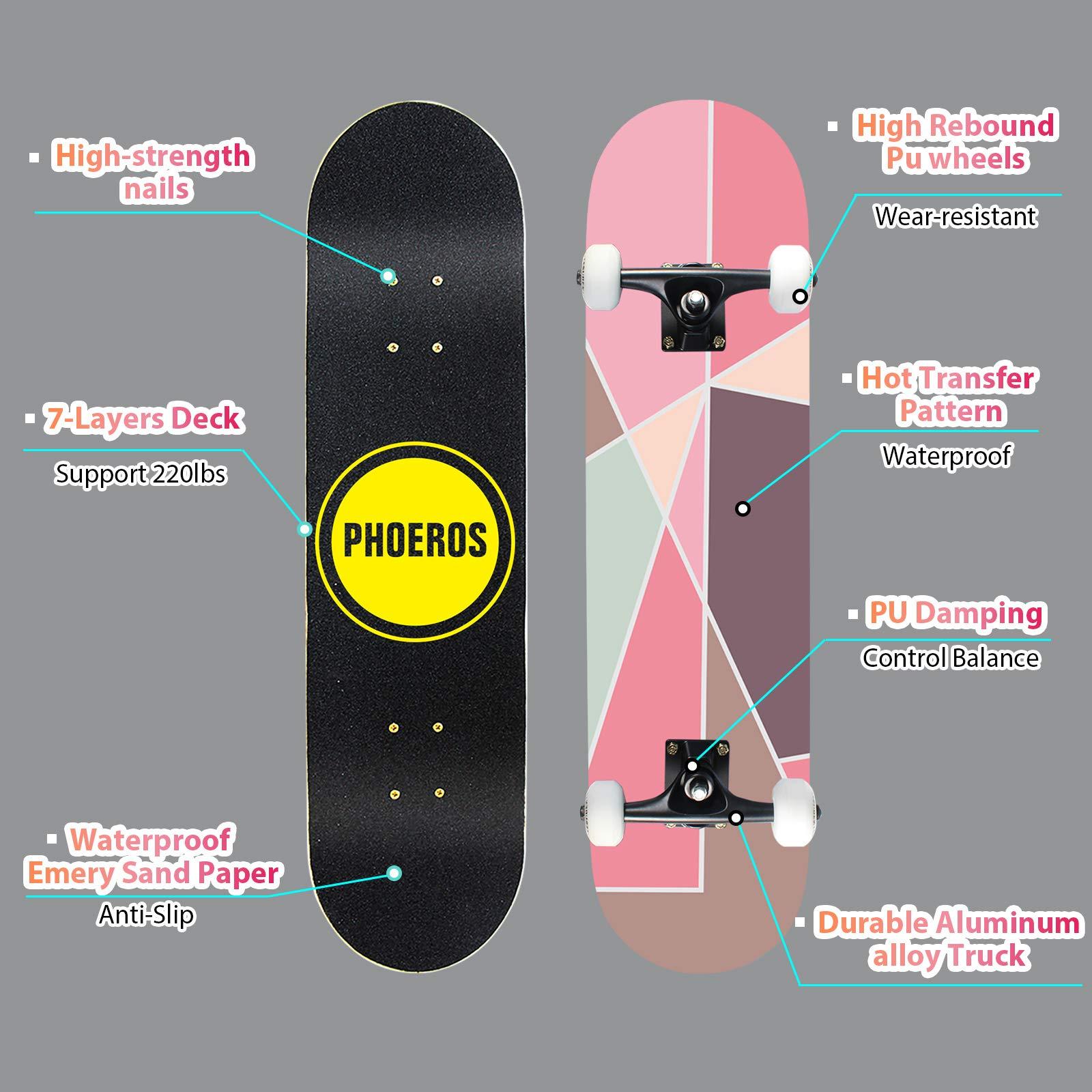 Cesulos Complete Skateboards- Standard Skateboards for Beginners Kids Boys Girls Teenager- 31''x 8''Canadian Maple Cruiser Pro Skate Board, Skateboards 1