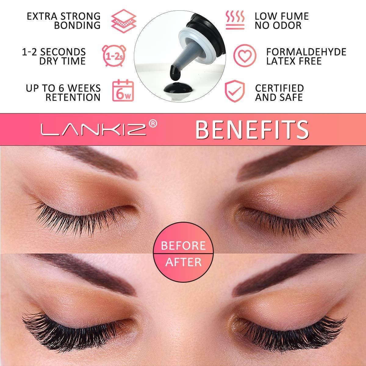 LANKIZ Cluster Lash Glue 10ml Eyelash Extension Glue Black Individual Lash Glue 1-2s Semi Permanent Eyelash Glue with 6 Weeks Retention Lash Bond Waterproof Lash Clusters Glue for DIY 1