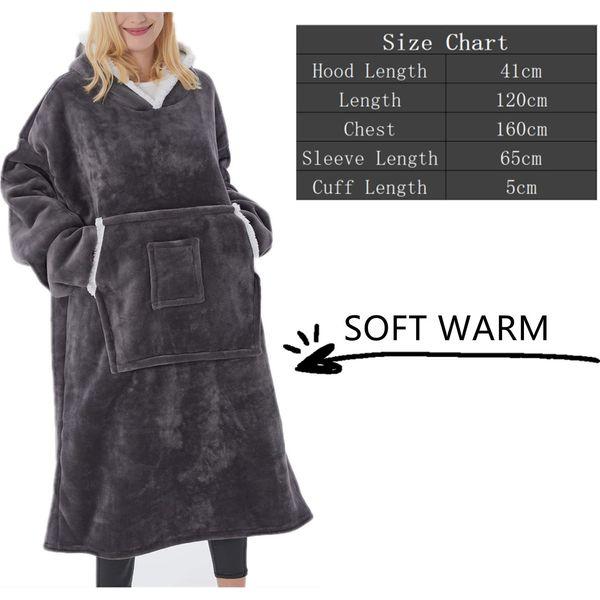 NIULAA Oversized Hoodie Blanket Long with Sleeves,Sherpa Fleece Hooded Blanket Men Velvet Blanket Jumper Sweatshirt Grey,Soft Warm Wearable Snuggle Hoodie Blanket Gift for Women Adults 1