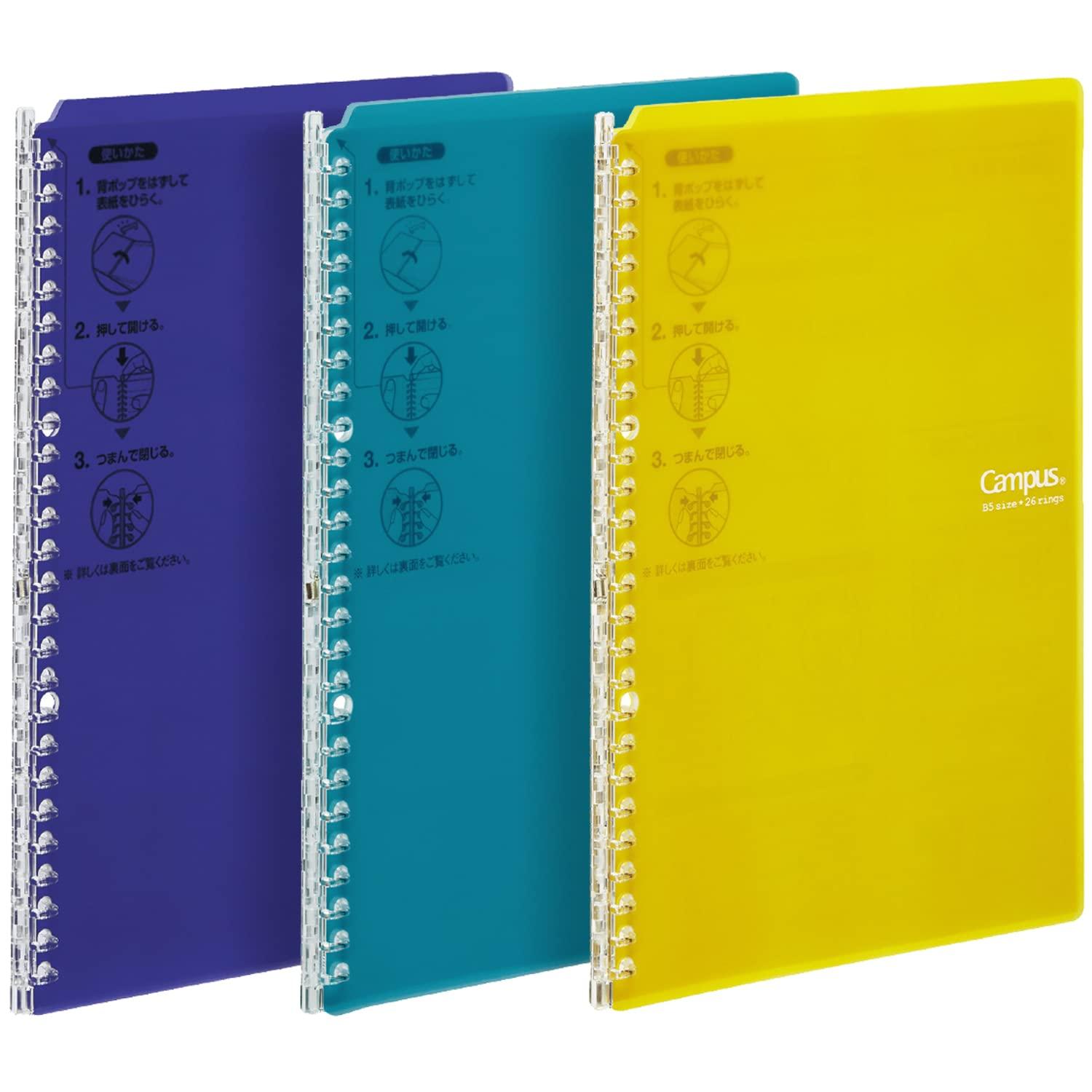 Kokuyo Campus Easy-Carry Slim Binder"Smart-Ring" B5 26-Ring Set of 3 (Vivid Yellow, Turquoise & Purple, B5) 0