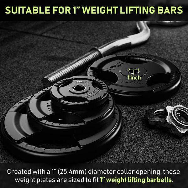 PhysKcal 1.25kg x2, 1-Inch Standard Weight Plates with Rubber Finish, Black Barbell Plates Discs for Lifting and Strength Training, Solid Cast Iron Core Weights Set for Barbell 2