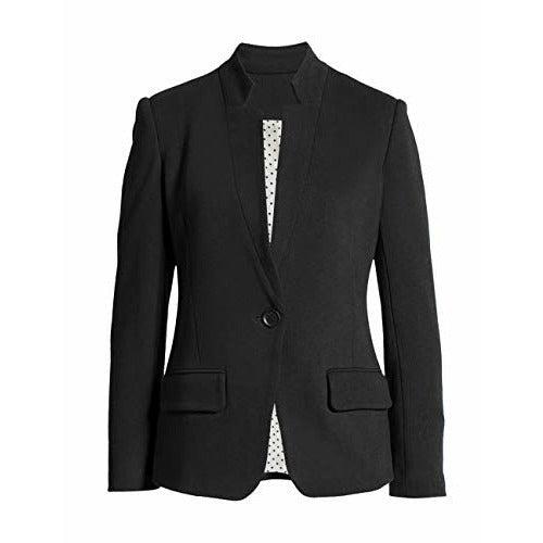 Roskiky Women's Stand Collar Work Blazer Suit Open Front One Button Casual Jacket Outerwear Black Size L 3
