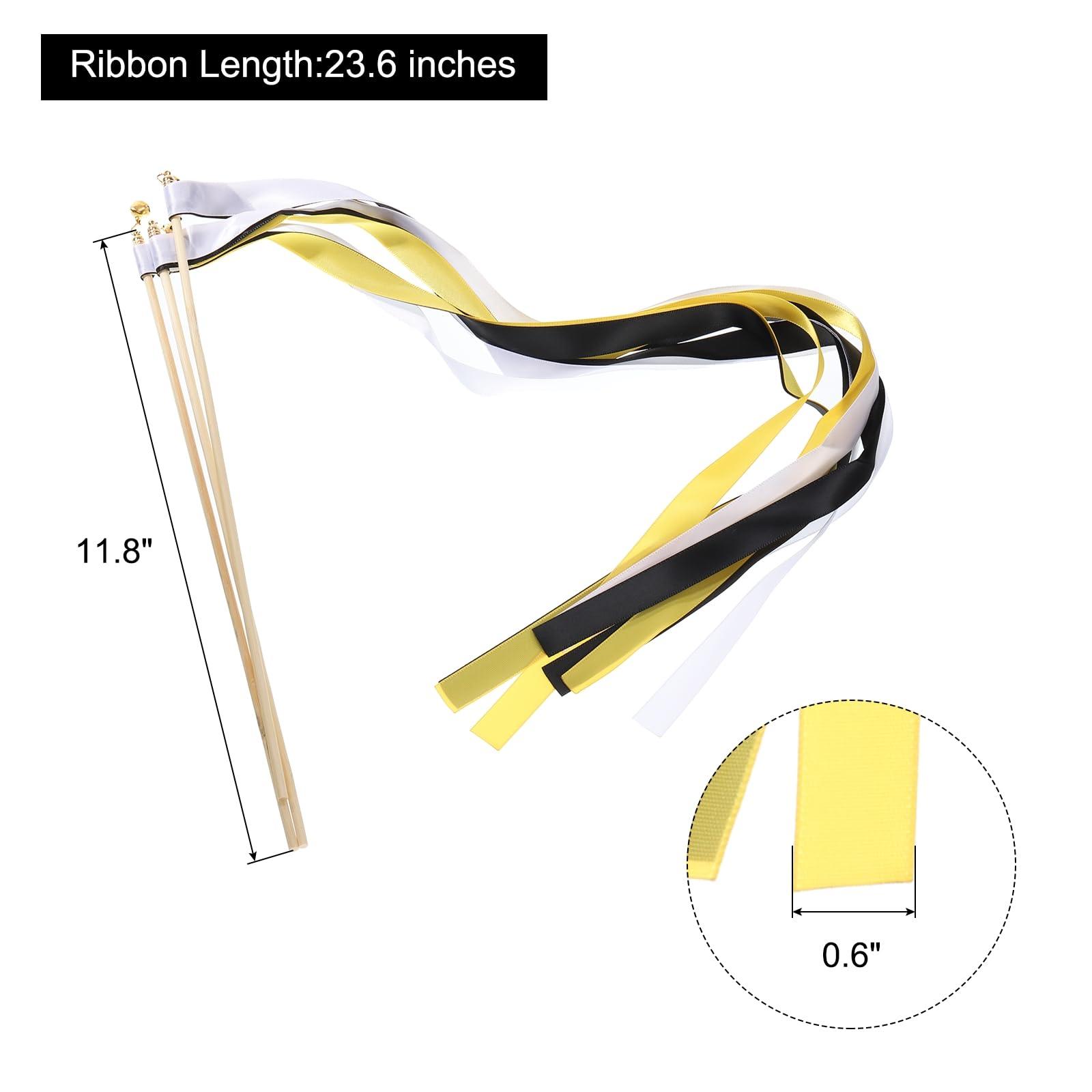 sourcing map 15Pcs Wedding Ribbon Sticks Party Ribbon Streamers Sticks for Wedding Party Celebration Golden, White, Black 1