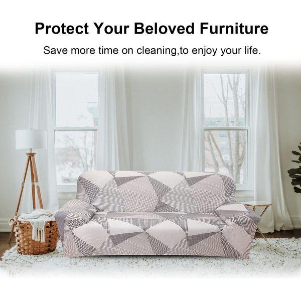 Jaotto Sofa Covers 3 Seater Stretch Sofa Slipcovers Universal Couch Cover 1-Piece Washable Non-Slip Pattern Spandex Polyester Loveseat Sofa Slipcover Protector for Pets,Gray Line 2