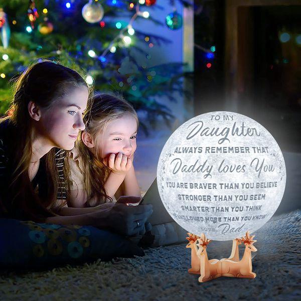 Engraved 3D Moon Lamp for Daughter,3D Print Moon Light with Stand & Remote&Touch Control and USB Rechargeable,Personalized 3D Printing Moon Light Gift for Daughter Christmas Gifts 1
