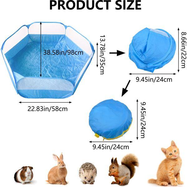 HACRAHO Small Animal Playpen, 1 Pack Portable Small Pet Cage Tent with Storage Bag Foldable Yard Exercise Fence for Rabbits Hamster Guinea Pig, Blue Half Net 1