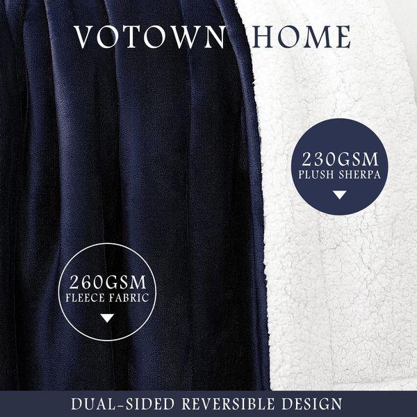 VOTOWN HOME Sherpa Fleece Blanket Queen Size, Comfy Fluffy Microfiber Solid Blankets for Bed and Sofa, Large Throw Blanket 220x240cm Navy Blue 1