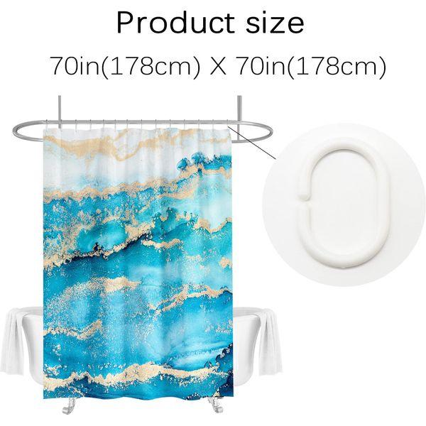 Berkin Arts Bathroom Shower Curtain Set with Abstract Marble Design 70x70 Inch Waterproof Décor Polyester with Hooks Machine Washable for Home Emerald Green Turquoise Drawing Watercolour 1