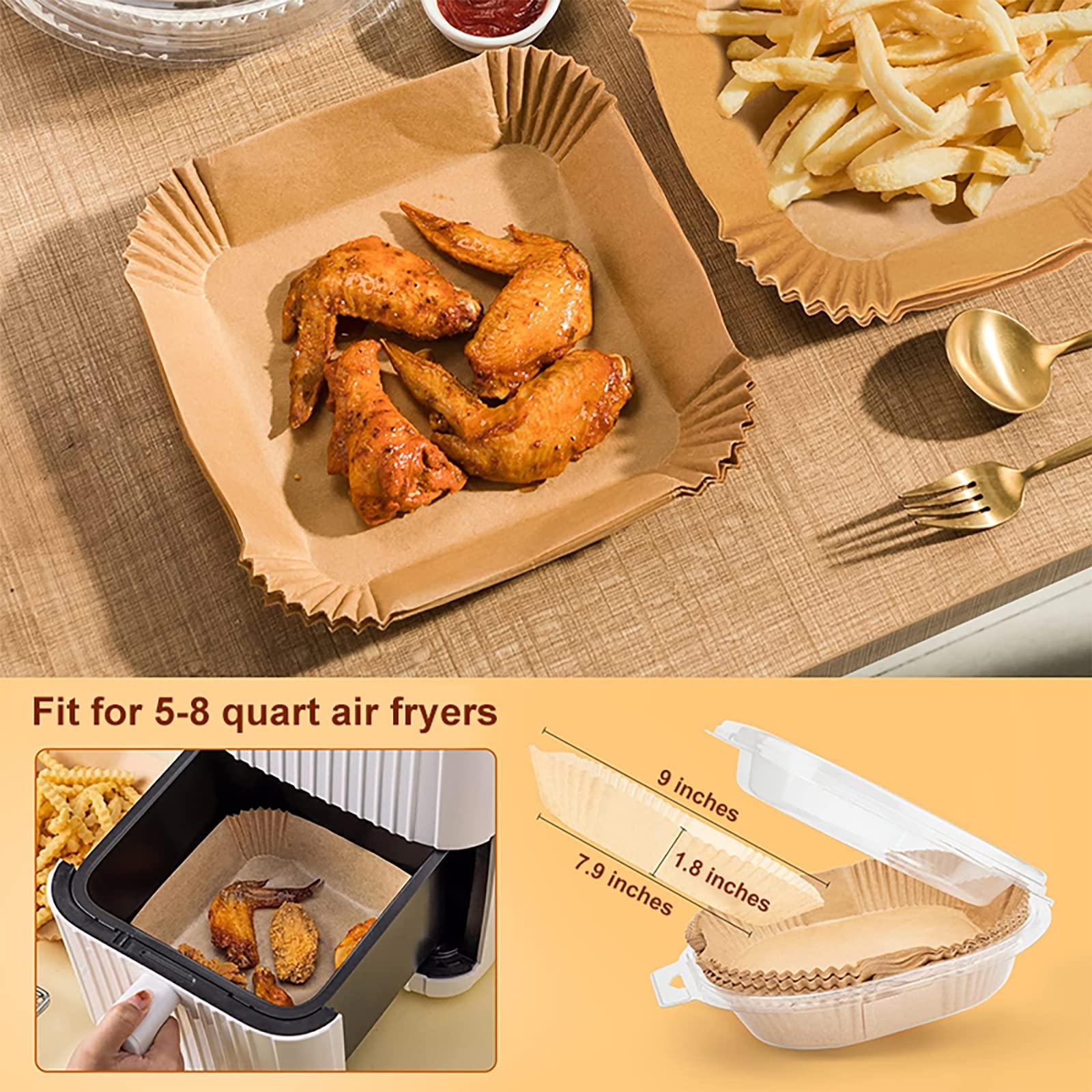 (7.9in*7.9in)Square Air Fryer Liners Disposable,Food Grade Parchment,Oil and Water Resistant on Both Sides,Compatible with COSORI,Ninja,Tower,Tefal Air Fryer,Suitable for Steamer,Microwave Oven,50PCS 2