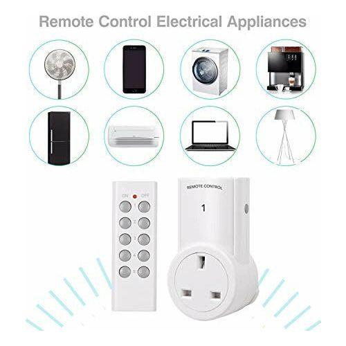 HBN Remote Control Socket Wireless Operated 30M/100ft Range UK Mains Plug for Household Appliances, 10A/2400W, 5 Pack Sockets and 2 Remote 4