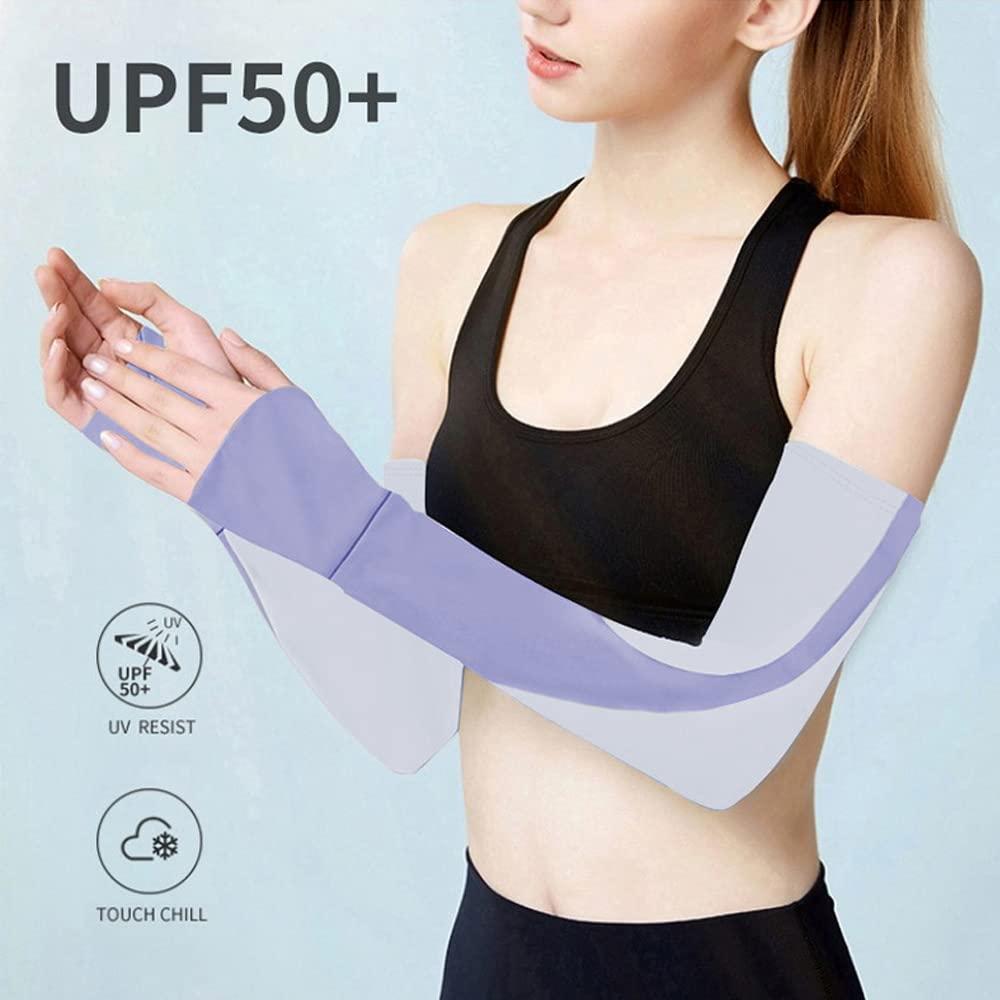 1 Pairs Arm Sleeves Unisex Cooling Arm Sleeves with Thumb Hole UV Sun Protection UPF 50+ Sun Sleeves to Cover Arm Tattoo Cooling Arm Cover for Cycling Fishing Basketball Hiking Outdoor Work (Purple) 1